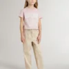 Pantaloni bej din bumbac pentru fete, cu broderie