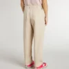 Pantaloni bej din bumbac pentru fete, cu broderie