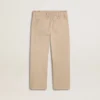 Pantaloni bej din bumbac pentru fete, cu broderie