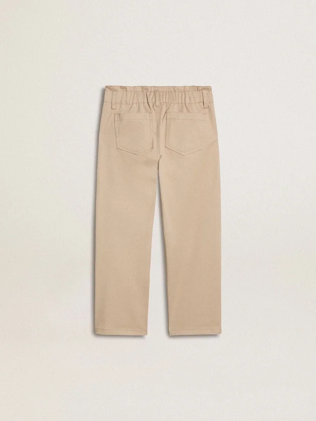 Pantaloni bej din bumbac pentru fete, cu broderie