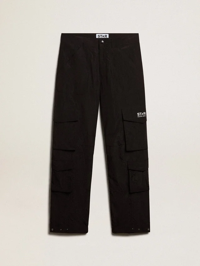 Pantaloni cargo din nailon ripstop de culoare neagră