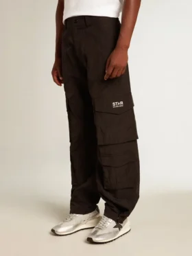 Pantaloni cargo din nailon ripstop de culoare neagră