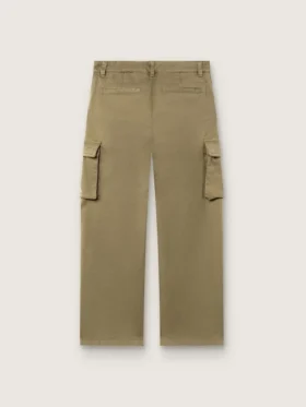Pantaloni cargo pentru băieți din colecția Journey, din gabardină de bumbac verde militar cu imprimeu