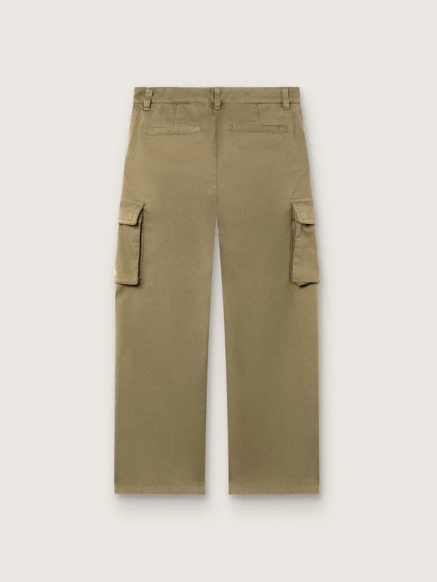 Pantaloni cargo pentru băieți din colecția Journey, din gabardină de bumbac verde militar cu imprimeu
