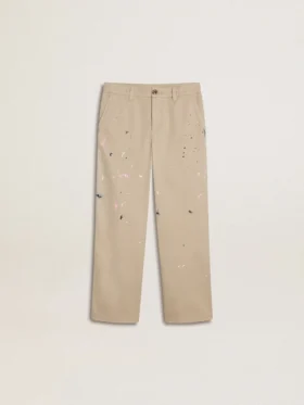 Pantaloni chino bej pentru copii cu pete multicolore