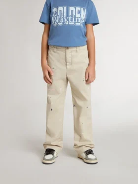 Pantaloni chino bej pentru copii cu pete multicolore