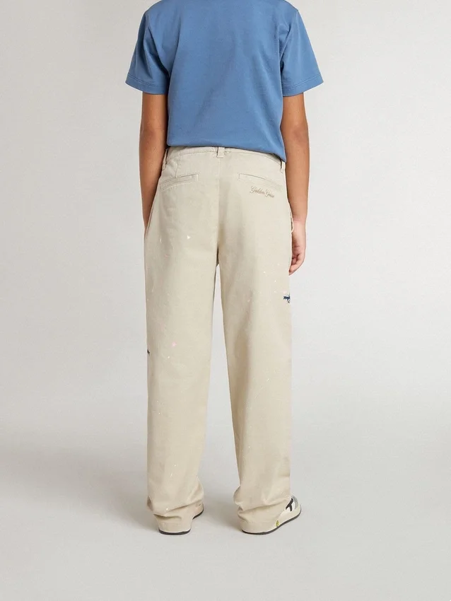 Pantaloni chino bej pentru copii cu pete multicolore