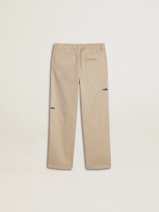 Pantaloni chino bej pentru copii cu pete multicolore