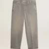 Pantaloni chino din bumbac de culoare gri