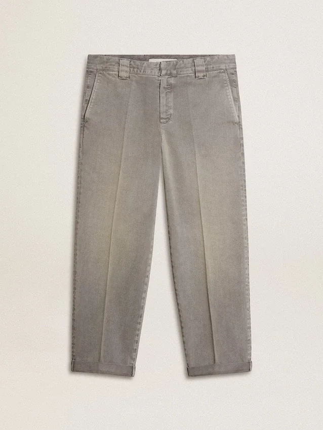 Pantaloni chino din bumbac de culoare gri