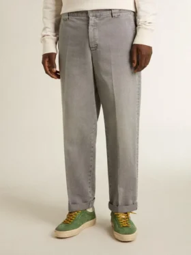 Pantaloni chino din bumbac de culoare gri