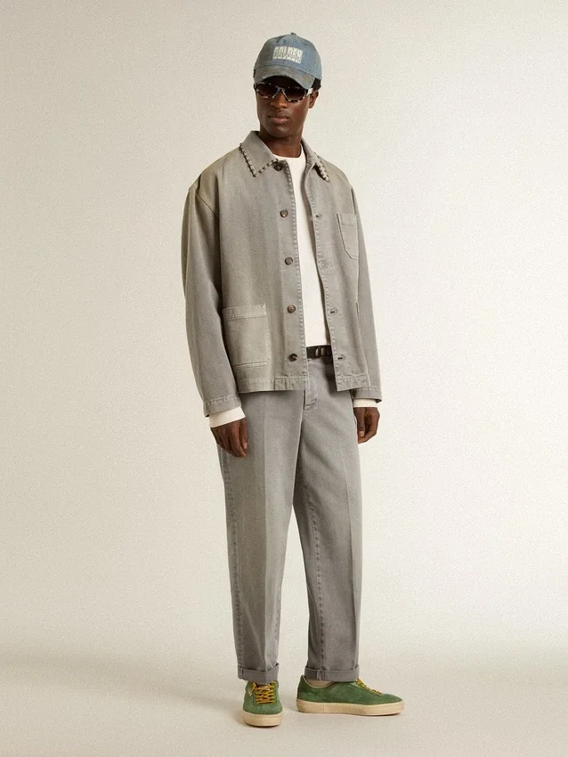 Pantaloni chino din bumbac de culoare gri