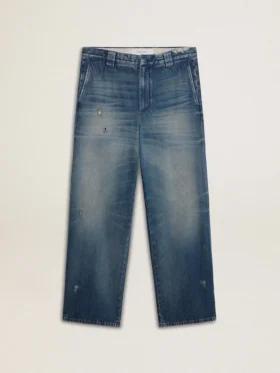 Pantaloni chino din denim pentru bărbați, cu detalii uzate