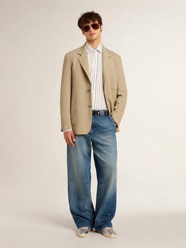 Pantaloni chino din denim pentru bărbați, cu detalii uzate
