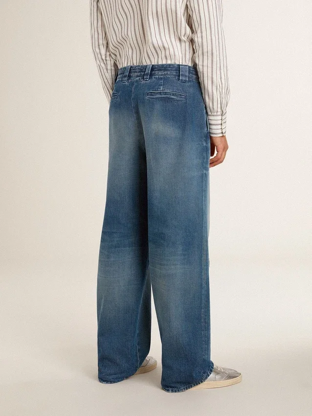 Pantaloni chino din denim pentru bărbați, cu detalii uzate