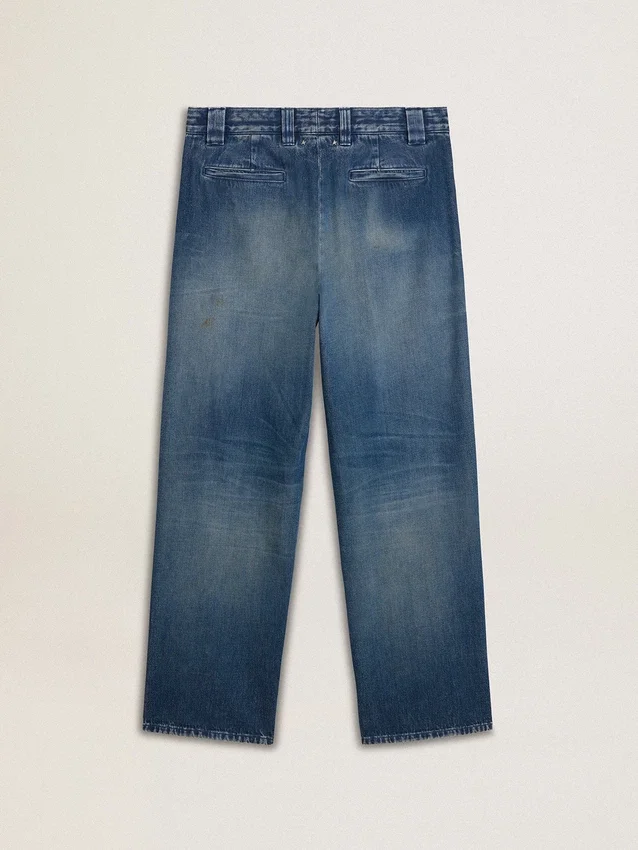 Pantaloni chino din denim pentru bărbați, cu detalii uzate