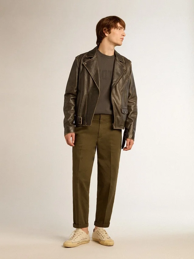 Pantaloni chino din Golden Collection, de culoare verde militar