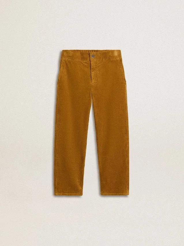 Pantaloni chino pentru băieți, de culoare tutun, cu broderie