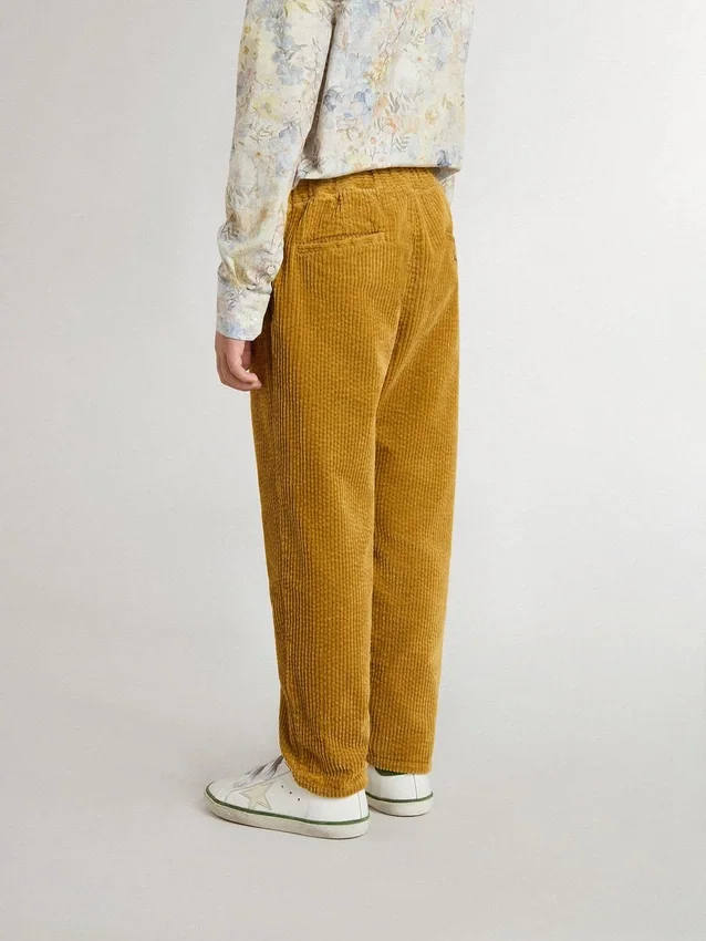 Pantaloni chino pentru băieți, de culoare tutun, cu broderie