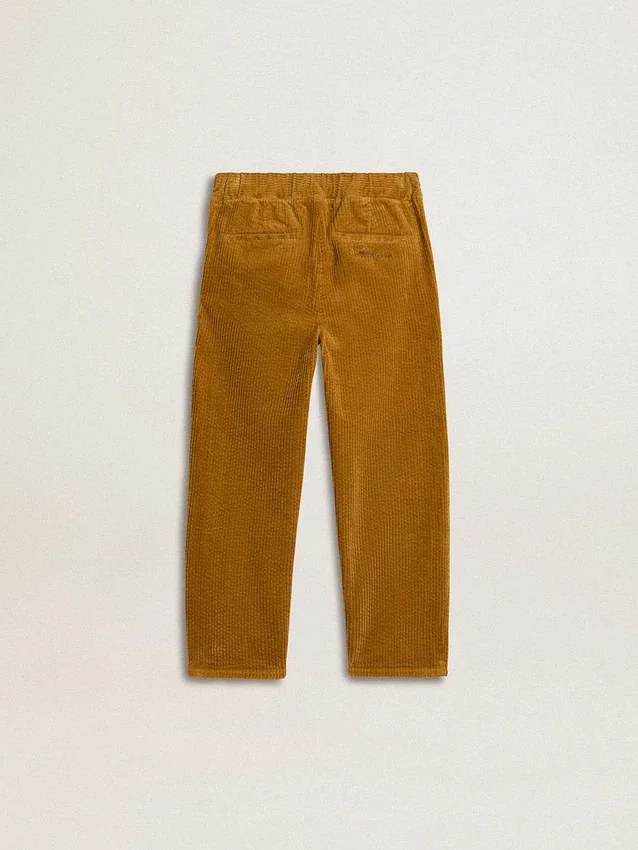 Pantaloni chino pentru băieți, de culoare tutun, cu broderie