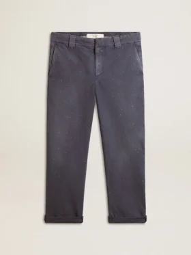 Pantaloni chino pentru bărbați, de culoare albastră, cu efect de uzură