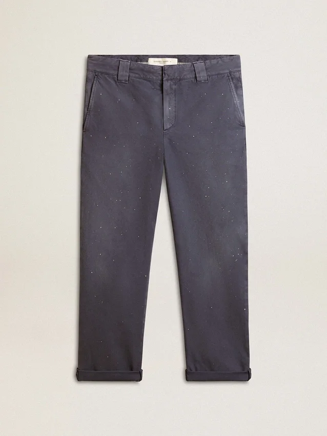 Pantaloni chino pentru bărbați, de culoare albastră, cu efect de uzură