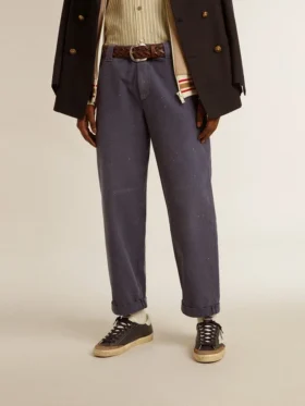 Pantaloni chino pentru bărbați, de culoare albastră, cu efect de uzură