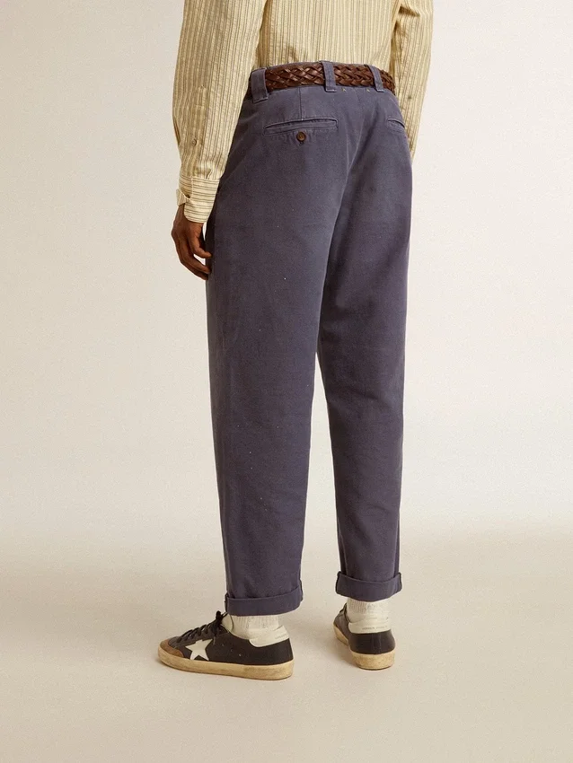Pantaloni chino pentru bărbați, de culoare albastră, cu efect de uzură