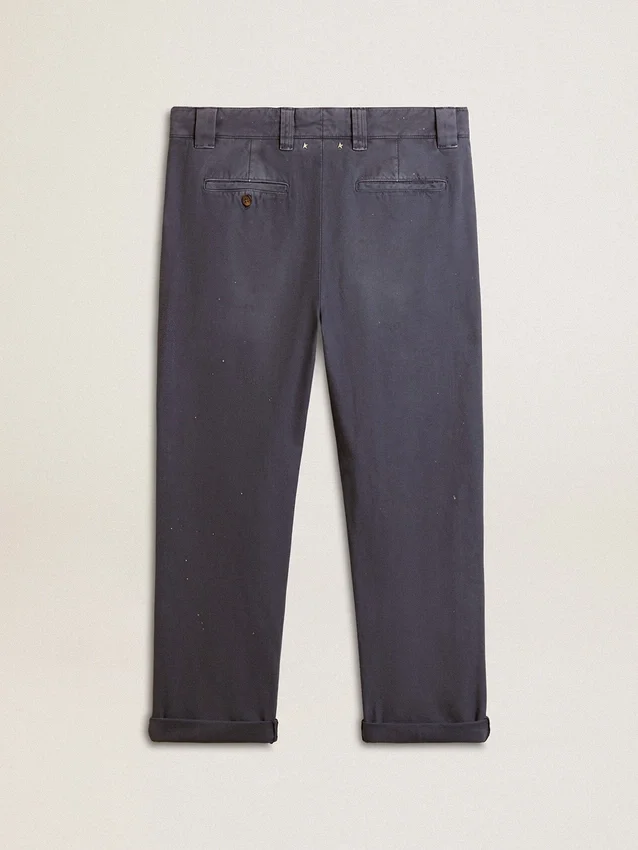 Pantaloni chino pentru bărbați, de culoare albastră, cu efect de uzură