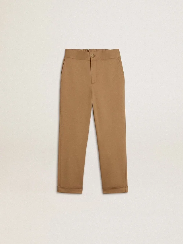 Pantaloni chino pentru copii din bumbac de culoare tutun