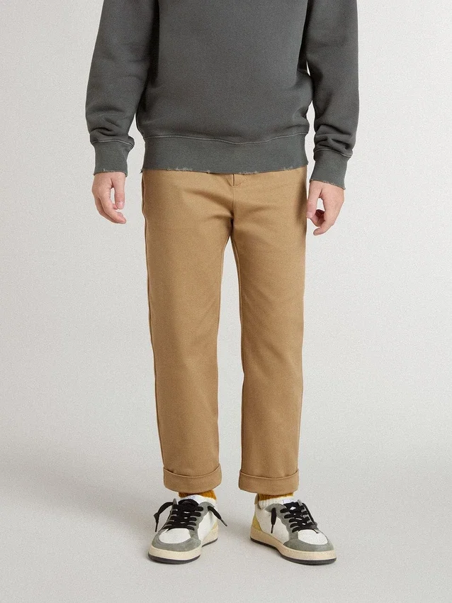 Pantaloni chino pentru copii din bumbac de culoare tutun