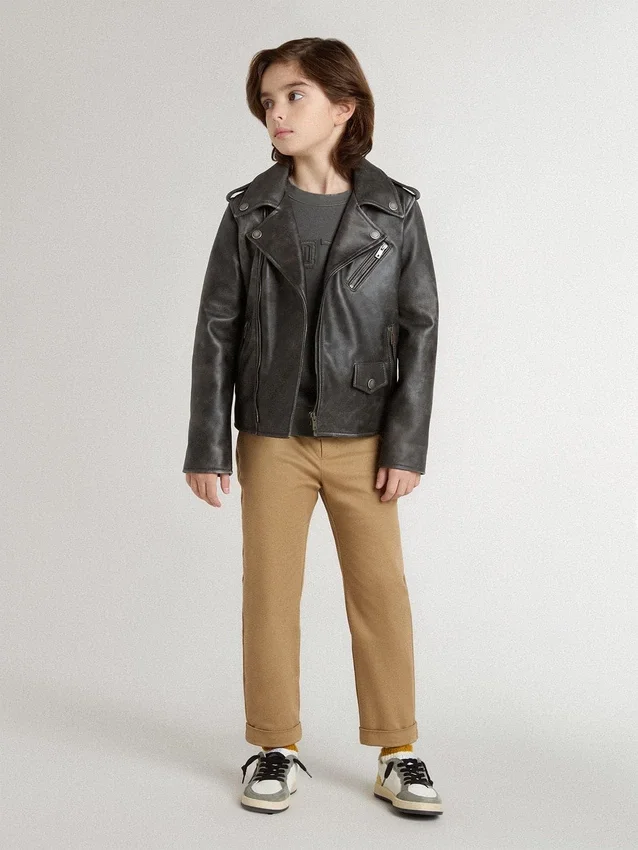 Pantaloni chino pentru copii din bumbac de culoare tutun
