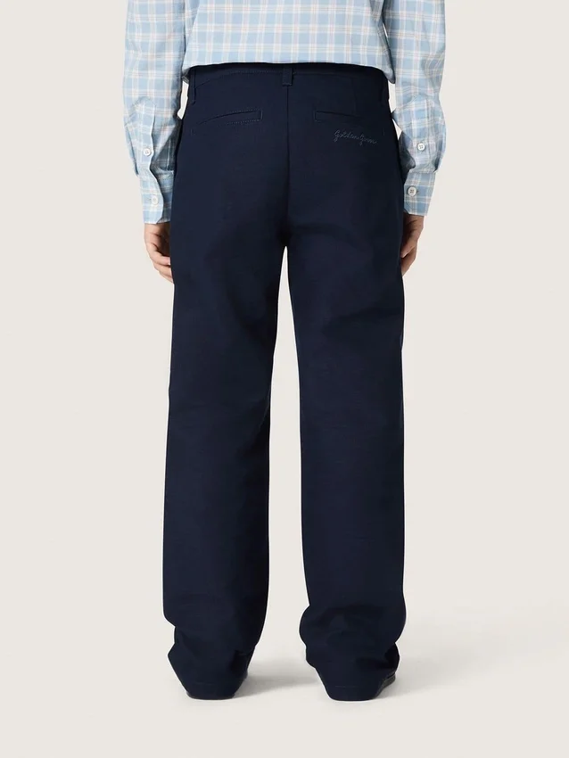 Pantaloni chino unisex Journey din pânză de bumbac albastră cu logo brodat
