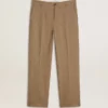 Pantaloni croiți din amestec de in cu model chevron, de culoare nisip