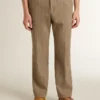Pantaloni croiți din amestec de in cu model chevron, de culoare nisip
