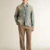 Pantaloni croiți din amestec de in cu model chevron, de culoare nisip