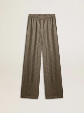 Pantaloni de damă din amestec de viscoză și mătase, de culoare verde, cu imprimeu floral