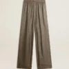Pantaloni de damă din amestec de viscoză și mătase, de culoare verde, cu imprimeu floral