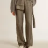 Pantaloni de damă din amestec de viscoză și mătase, de culoare verde, cu imprimeu floral