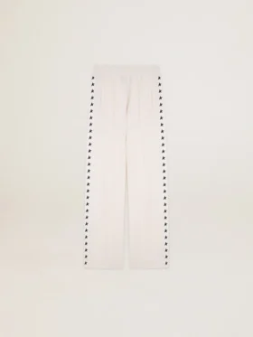 Pantaloni de jogging albi pentru femei, cu stele pe laterale