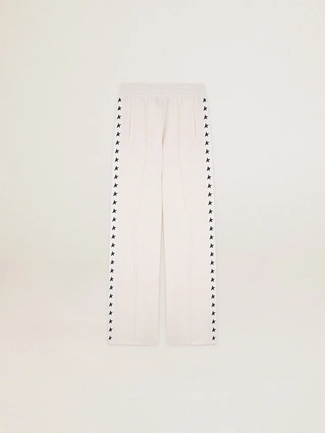 Pantaloni de jogging albi pentru femei, cu stele pe laterale