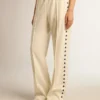 Pantaloni de jogging albi pentru femei, cu stele pe laterale