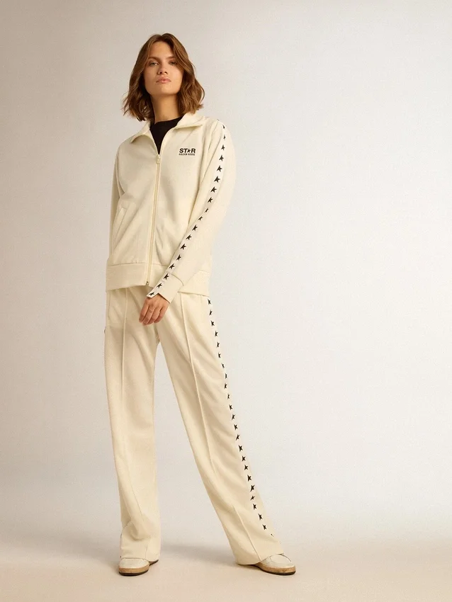 Pantaloni de jogging albi pentru femei, cu stele pe laterale