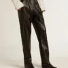 Pantaloni de jogging negri din piele nappa, cu fermoar la bază