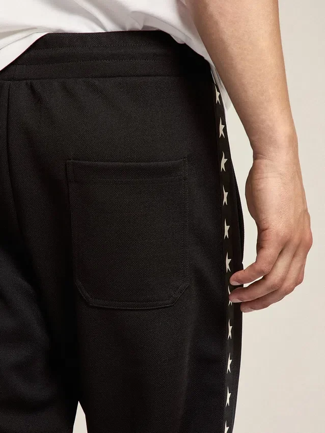 Pantaloni de jogging negri pentru bărbați, cu stele albe pe laterale