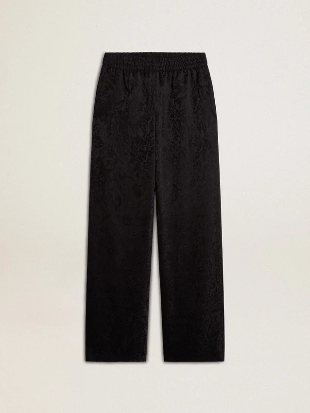 Pantaloni de jogging negri pentru femei, cu imprimeu toile de jouy ton pe ton