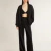 Pantaloni de jogging negri pentru femei, cu imprimeu toile de jouy ton pe ton
