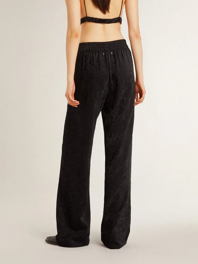 Pantaloni de jogging negri pentru femei, cu imprimeu toile de jouy ton pe ton