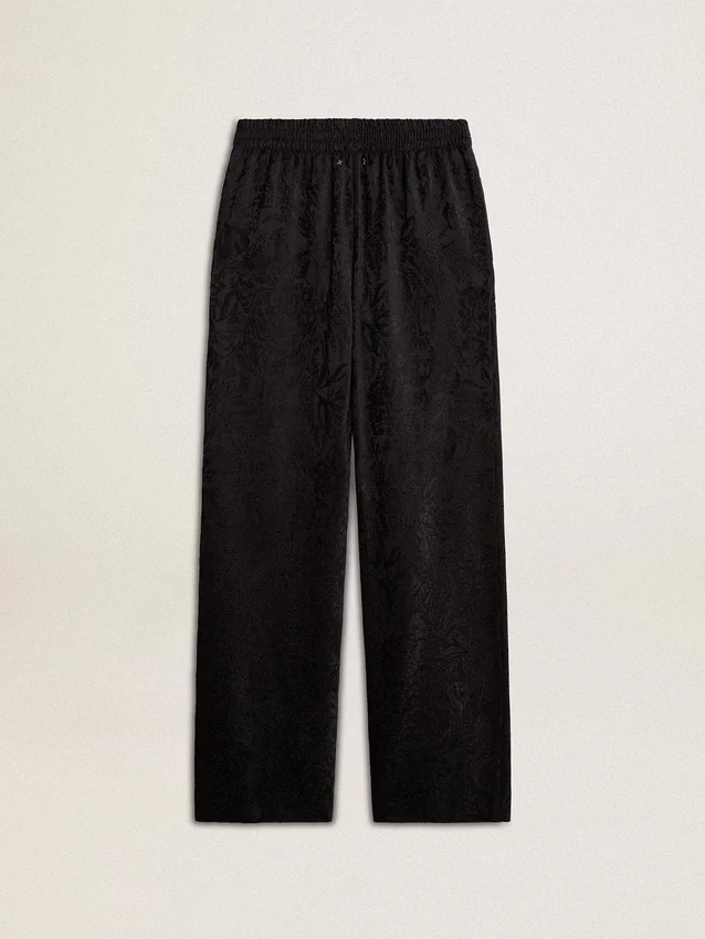 Pantaloni de jogging negri pentru femei, cu imprimeu toile de jouy ton pe ton