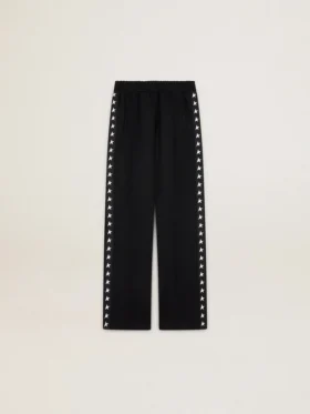 Pantaloni de jogging negri pentru femei, cu stele albe pe laterale